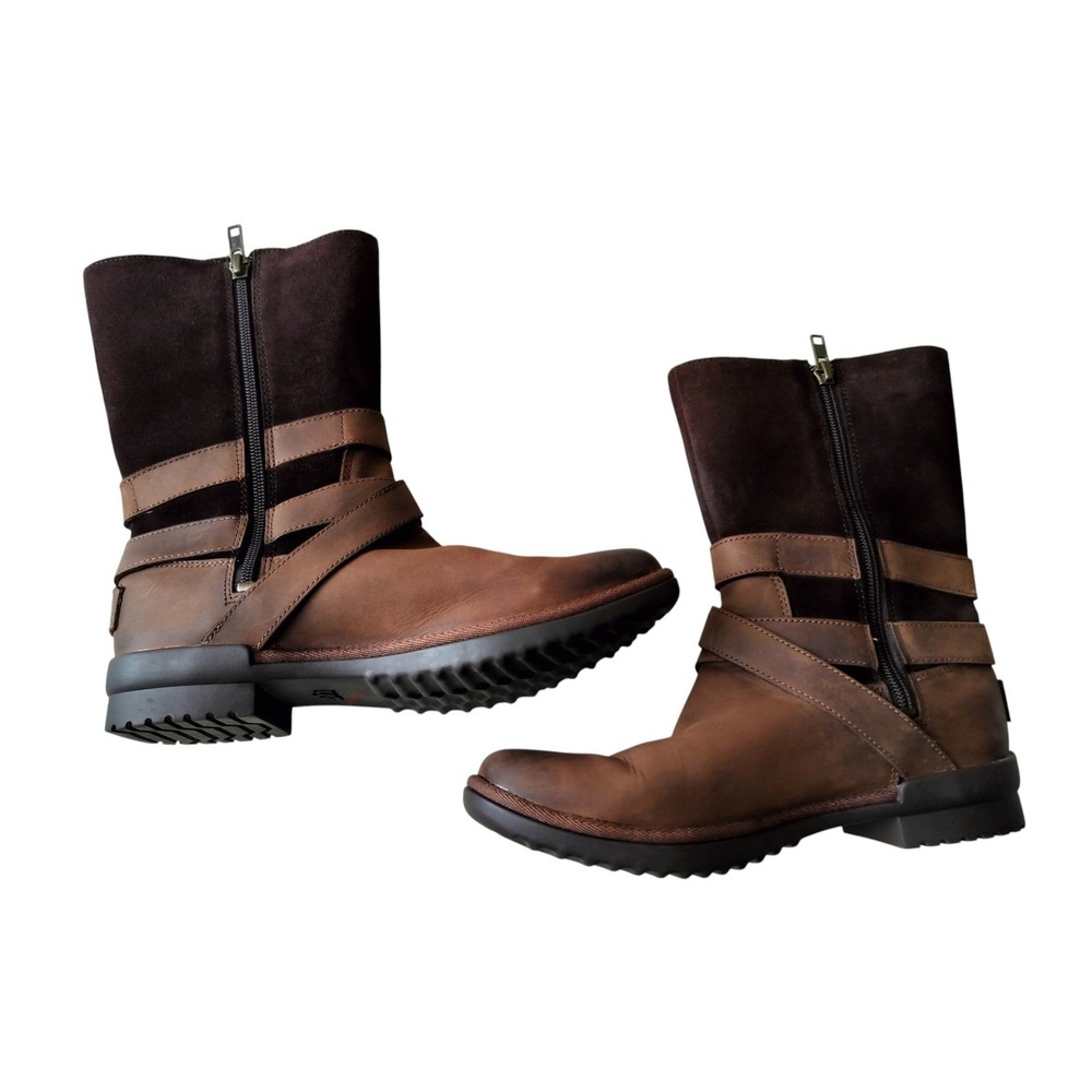 UGG Women's Brown Lorna Waterproof Multi-textured Uppers Leather Boots Size 7 - Picture 3 of 10